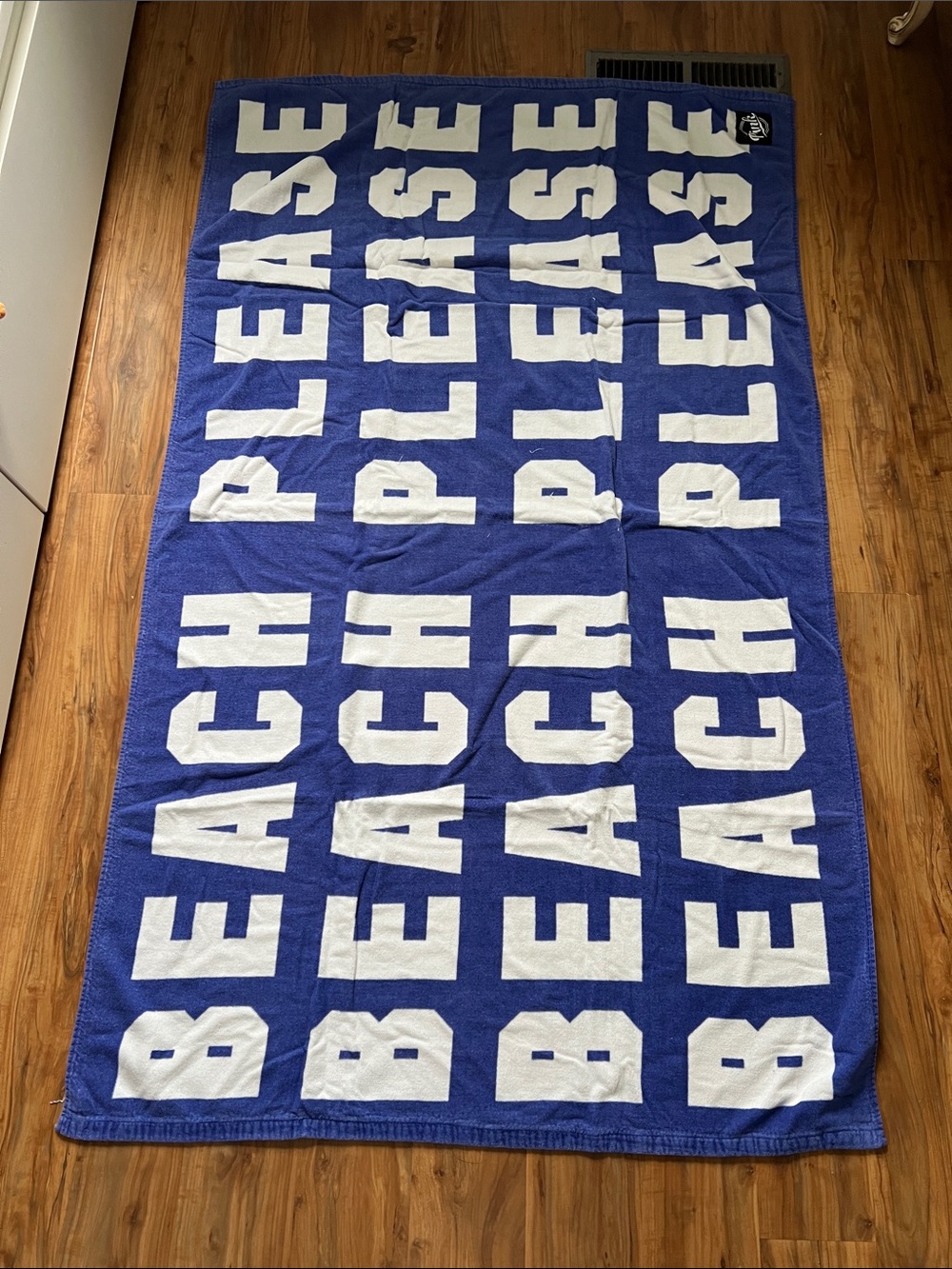 PINK Victoria's Secret Blue and White 'BEACH PLEASE' Beach Towel